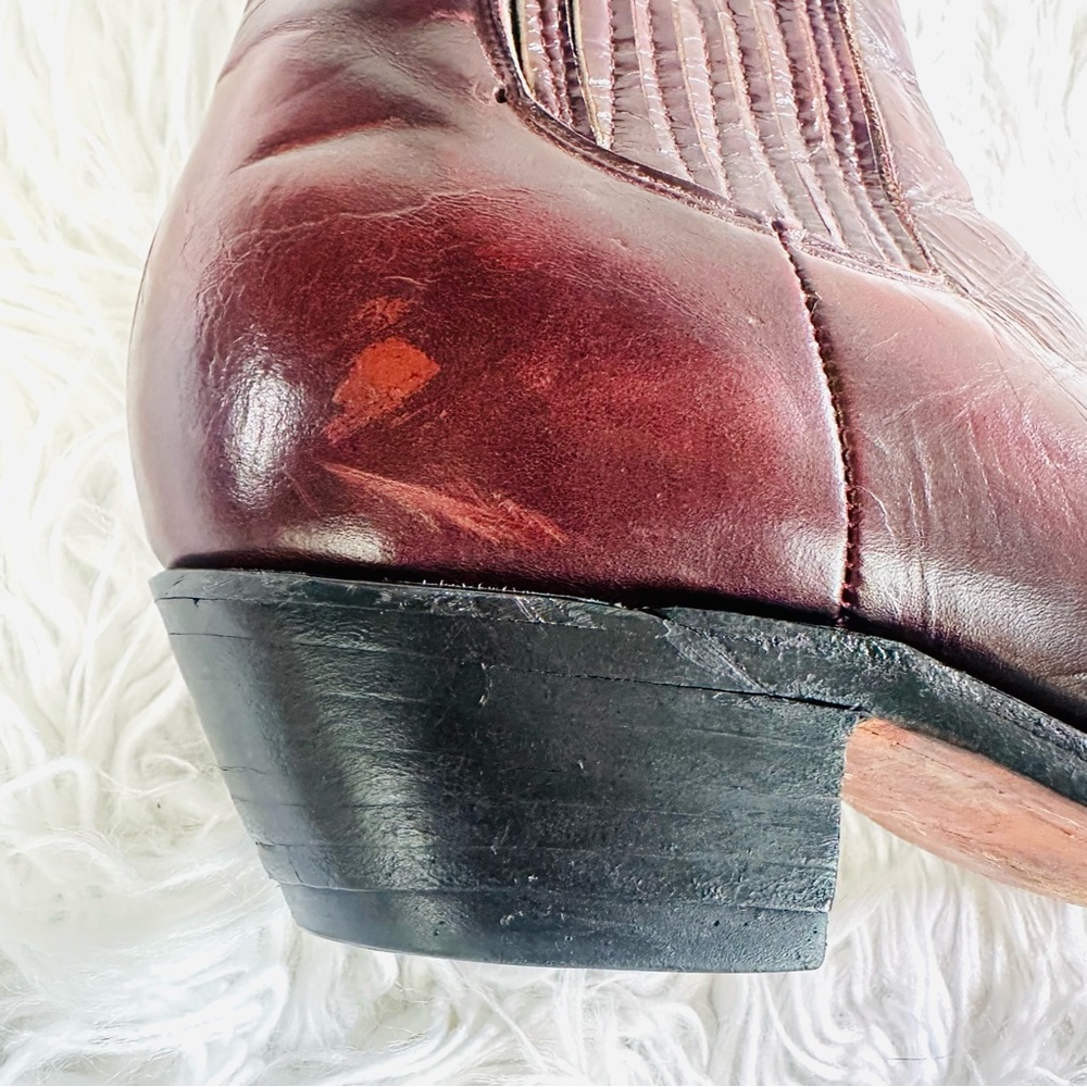 Mens Burgundy Leather Western Boots - Picture 6 of 16